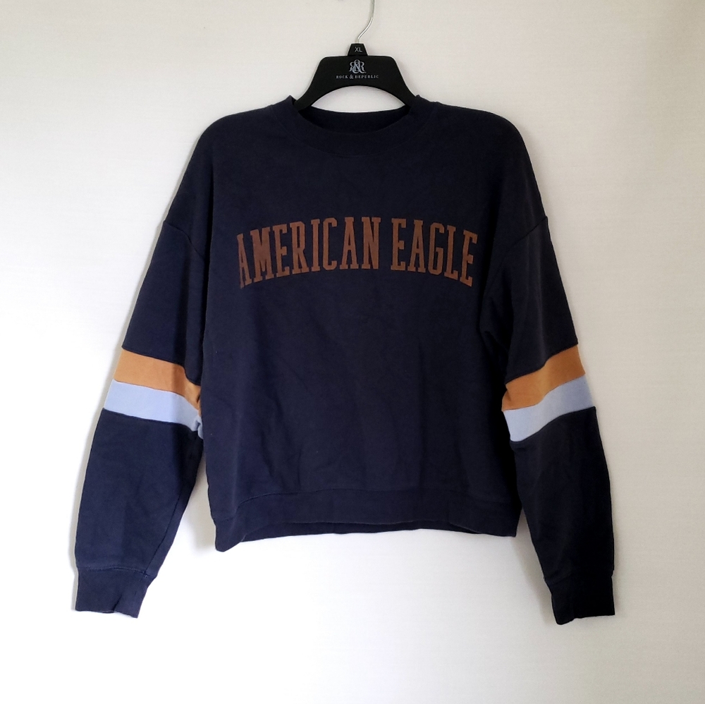 American Eagle Outfitters Crewneck Pullover Sweatshirt Women M Navy Y2K